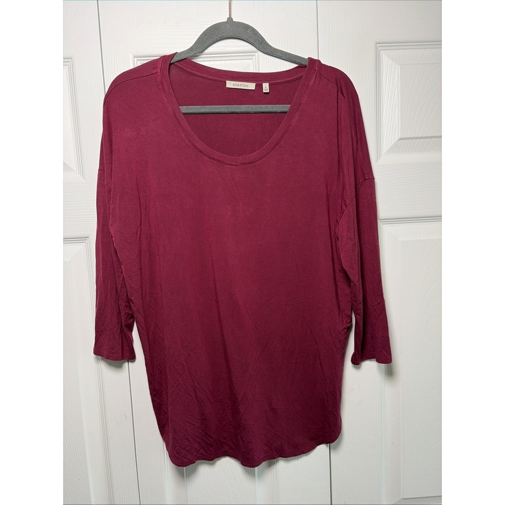 Babaton Relaxed Scoop Neck Top Womens Size M Burgundy 3/4 Sleeve Jersey Aritzia